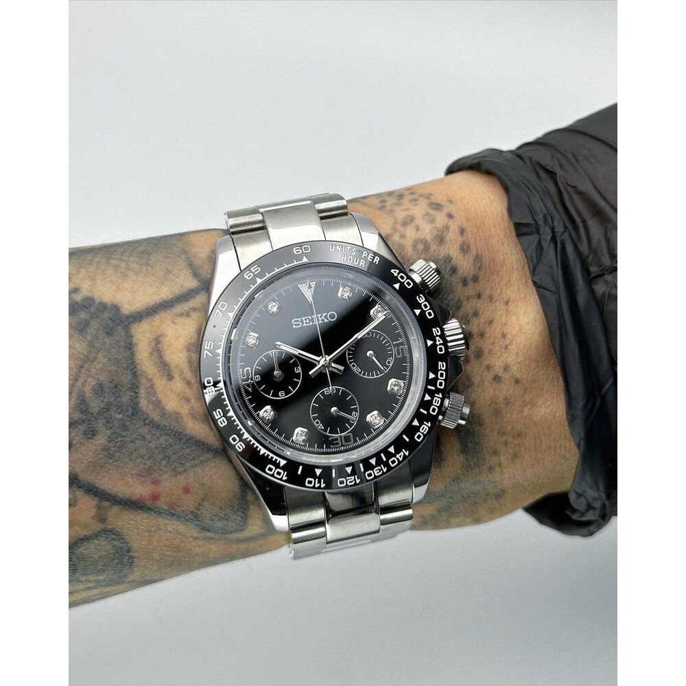 Custom Seiko Mod • Custom Seiko Mod 39.5mm Black Diamond Quartz Chronograph • 39.5mm